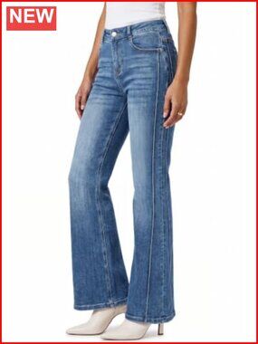 Women's High Stretch Bootcut Flare Jeans Side Seam Work Casual